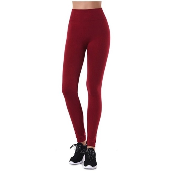 ONE LEFT EACH SIZE Burgundy Fleece Lined Leggings - Picture 2 of 5